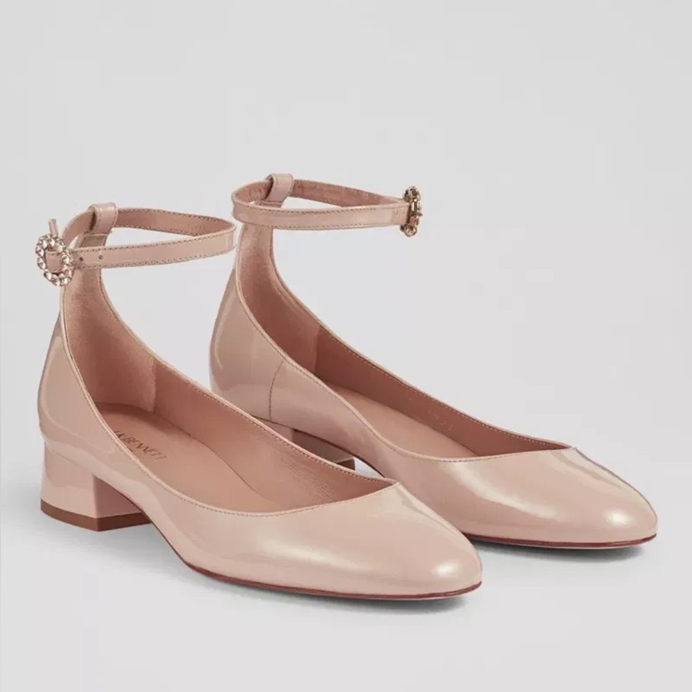 L.K. Bennett Dottie Beige Patent Leather Block Heel Closed Court Shoes size 39